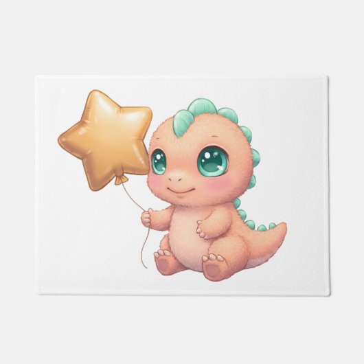 Cute Baby Dinosaur Holding Star Balloon Deurmat (Voorkant)