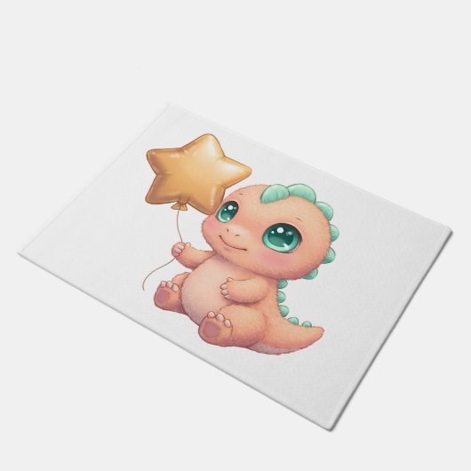 Cute Baby Dinosaur Holding Star Balloon Deurmat (Schuin)