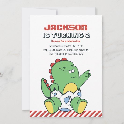Cute Baby Dinosaur in Egg Kids Birthday Invitation Kaart (Voorkant)