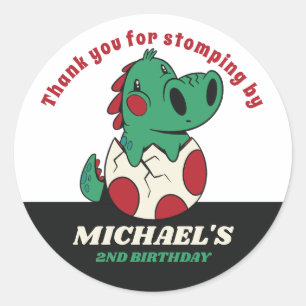 Cute Baby Dinosaur in Egg Kids Birthday Party Ronde Sticker
