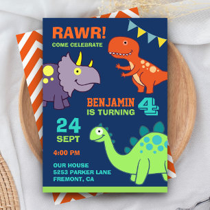 Cute Baby Dinosaur Kids Birthday Party Invision Kaart