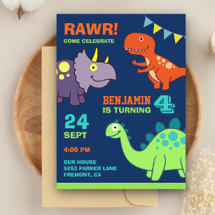 Cute Baby Dinosaur Kids Birthday Party Uitnodiging Briefkaart