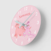 Cute Baby Dinosaur Kind Zaal Nursery roze Ronde Klok (Hoek)