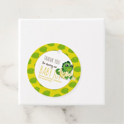 Cute Baby Dinosaur komt uit het ei Verjaardagsfees Bedankjes Labels (In situ)
