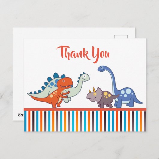 Cute Baby Dinosaur Pattern Gepersonaliseerd Dank u Briefkaart (Voorkant / Achterkant)