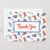 Cute Baby Dinosaur Pattern Gepersonaliseerd Dank u Briefkaart (Voorkant / Achterkant)