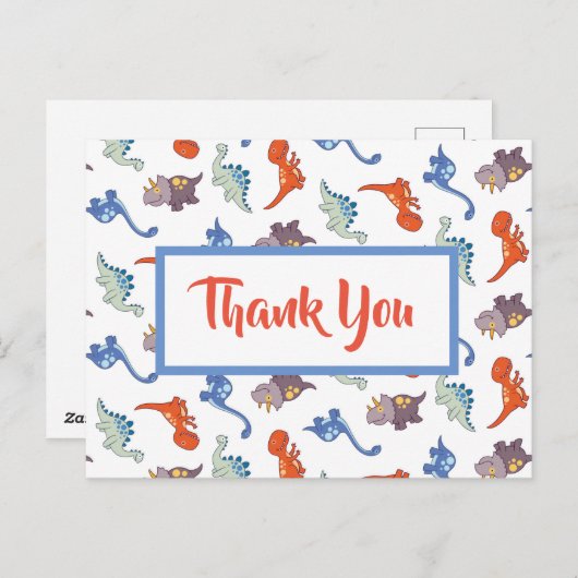 Cute Baby Dinosaur Pattern Gepersonaliseerd Dank u Briefkaart (Voorkant / Achterkant)