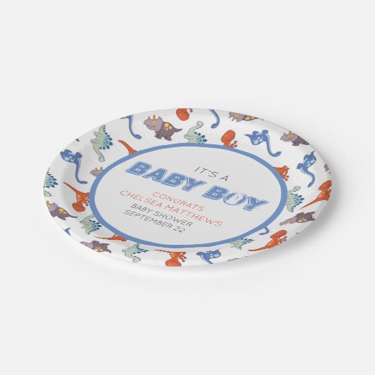 Cute Baby Dinosaur Pattern Print Papieren Bordje (Gekanteld)