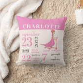 Cute Baby Dinosaur Pink Birth Stats Girl Nursery Kussen (Deken)