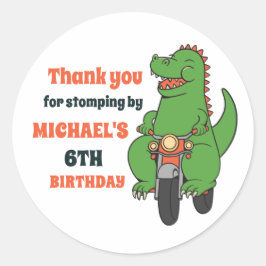 Cute Baby Dinosaur Ride Bike Kids Birthday Party Ronde Sticker