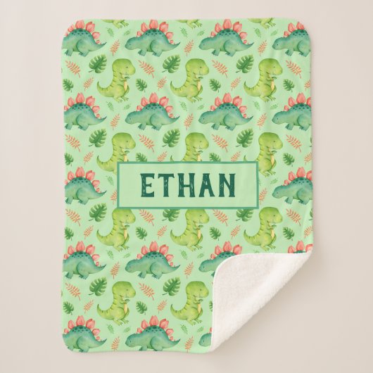 Cute Baby Dinosaur T-Rex Stegosaurus Persoonlijk Sherpa Deken (Voorkant)