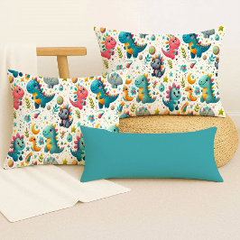 Cute Baby Dinosaur Teal Colorful Dino Throw Pillow Kussen