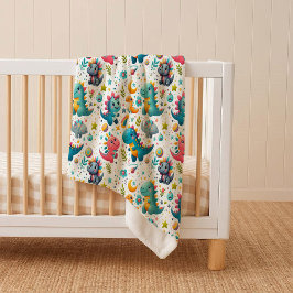 Cute Baby Dinosaur Teal Cozy Dino Sherpa Blanket Deken