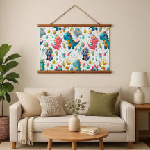 Cute Baby Dinosaur Teal Dino Wood Frame Tapestry