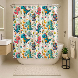 Cute Baby Dinosaur Teal Kinderen Dino Douchegordij Douchegordijn