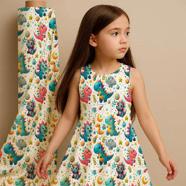 Cute Baby Dinosaur Teal Kinderkamer Dino Stof Prin