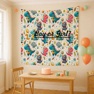 Cute Baby Dinosaur Teal Kinderkamer Dino Wandtapij Wandkleed