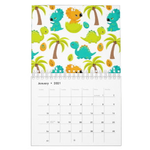 Cute Baby Dinosaur Triceratops Dino Eggs Palm Tree Kalender