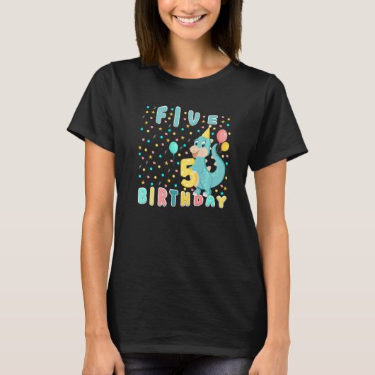 Cute Baby Dinosaur Vijf jaar Happy Birthday 5th B T-shirt (Voorkant)