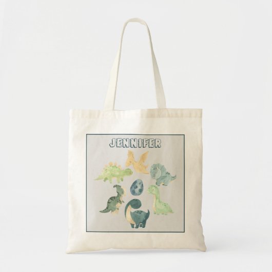 Cute Baby Dinosaur Waterverf Tote Bag (Voorkant)