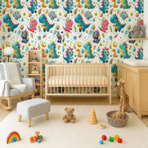 Cute Baby Dinosaurus Teal Kinderkamer Dino Behang