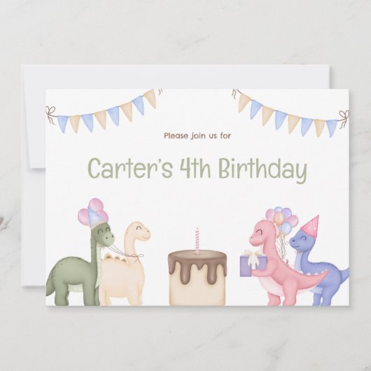 Cute Baby dinosaurussen en Cake Child Birthday Kaart (Voorkant)