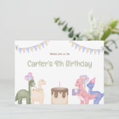 Cute Baby dinosaurussen en Cake Child Birthday Kaart (Staand voorkant)
