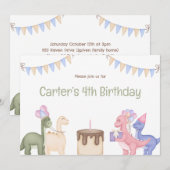 Cute Baby dinosaurussen en Cake Child Birthday Kaart (Voorkant / Achterkant)