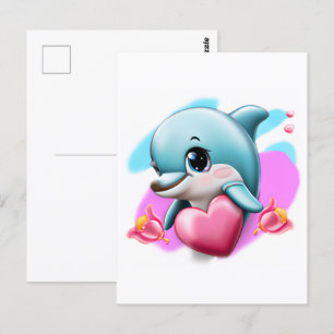 Cute Baby Dolphin met Valentijns hart Briefkaart