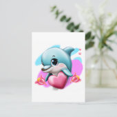 Cute Baby Dolphin met Valentijns hart Briefkaart (Staand voorkant)