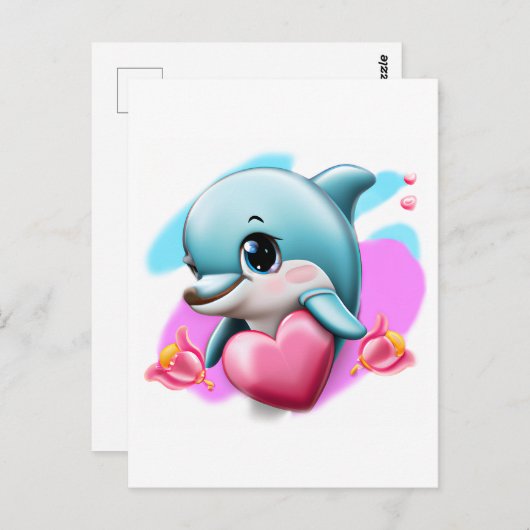 Cute Baby Dolphin met Valentijns hart Briefkaart (Voorkant / Achterkant)