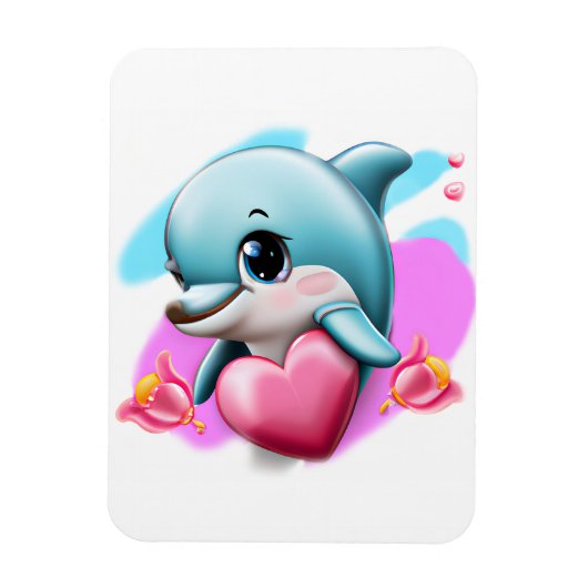 Cute Baby Dolphin met Valentijns hart Magneet (Verticaal)