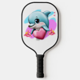 Cute Baby Dolphin met Valentijns hart Pickleball Paddle