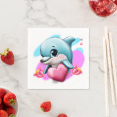 Cute Baby Dolphin met Valentijns hart Servet (Insitu)