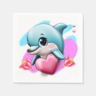 Cute Baby Dolphin met Valentijns hart Servet