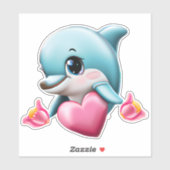 Cute Baby Dolphin met Valentijns hart Sticker (Vel)