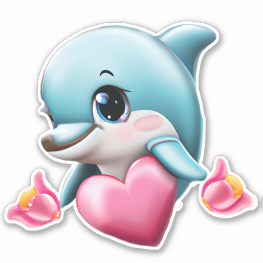 Cute Baby Dolphin met Valentijns hart Sticker (Voorkant)
