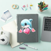 Cute Baby Dolphin met Valentijns hart Sticker (iPad Cover)