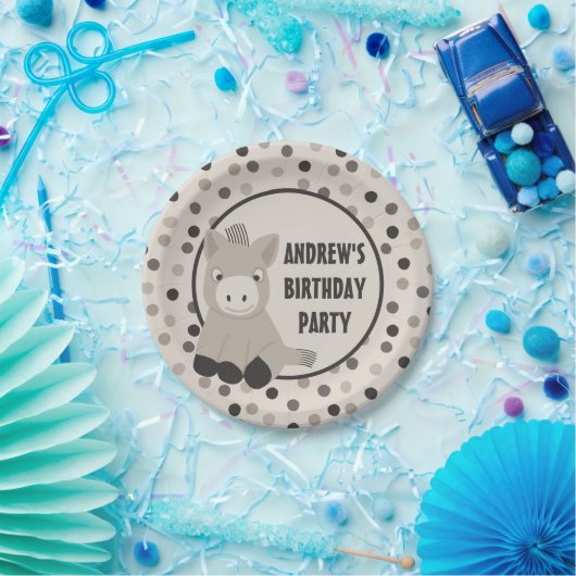 Cute Baby Donkey Birthday Party Papieren Bordje (Feest)