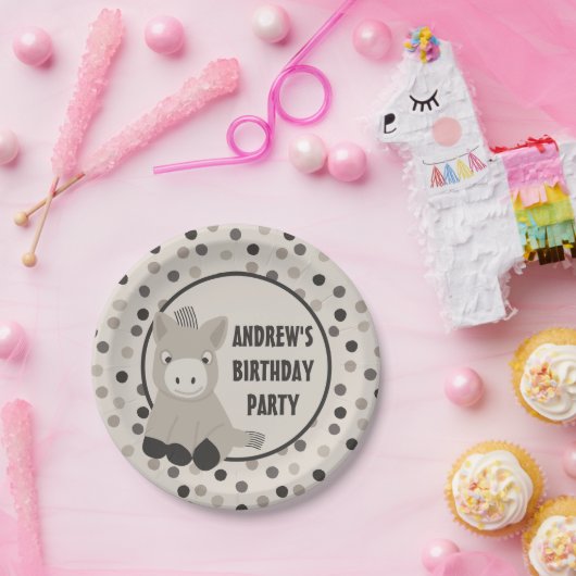 Cute Baby Donkey Birthday Party Papieren Bordje (Feest)