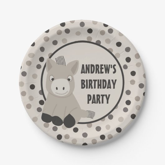 Cute Baby Donkey Birthday Party Papieren Bordje (Voorkant)