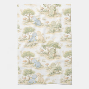 Cute Baby Draak Pastel Bos Patroon (2) Theedoek