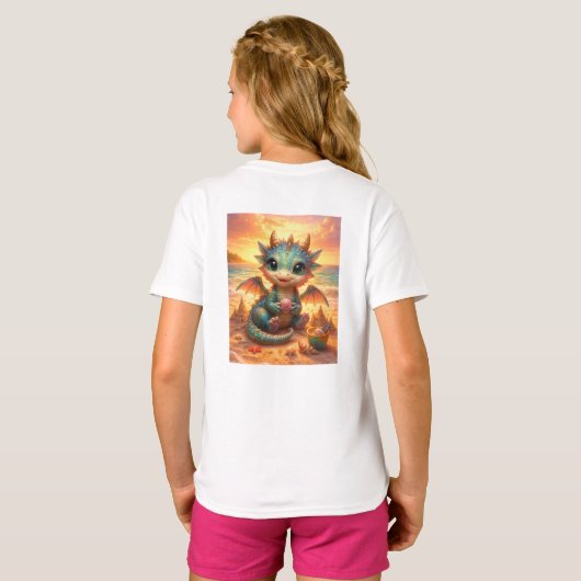 Cute Baby Dragon at Sunest T-shirt (Achterkant volledig)