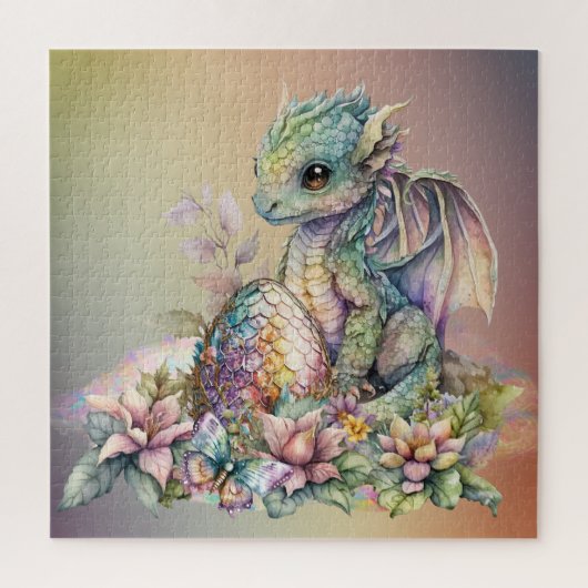 Cute Baby Dragon Egg op regenboog Legpuzzel (Verticaal)