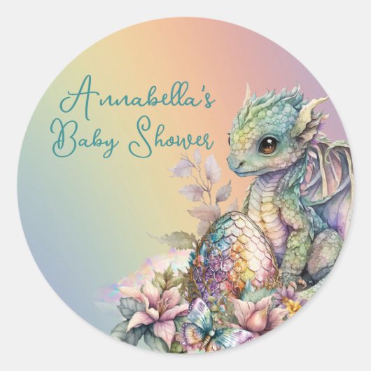 Cute Baby Dragon Egg op regenboog Ronde Sticker (Voorkant)