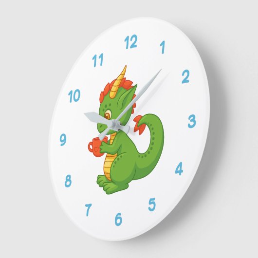 Cute Baby Dragon Holding Cup Grote Klok (Hoek)