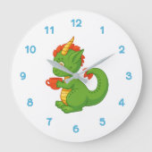 Cute Baby Dragon Holding Cup Grote Klok (Voorkant)
