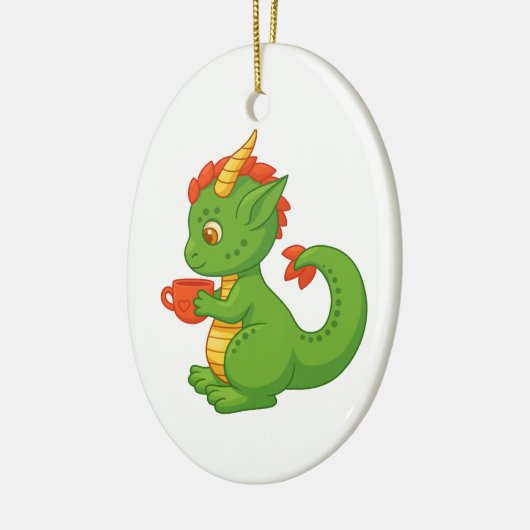 Cute Baby Dragon Holding Cup Keramisch Ornament (Links)