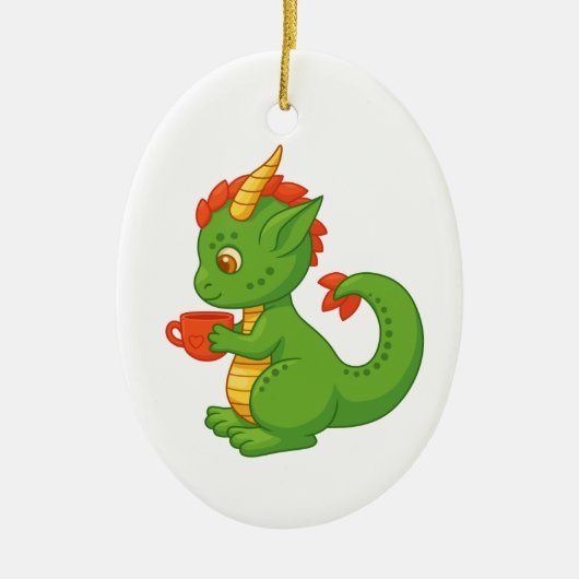Cute Baby Dragon Holding Cup Keramisch Ornament (Voorkant)