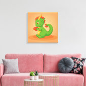 Cute Baby Dragon Holding Cup on Orange Canvas Afdruk (Insitu (Woonkamer))